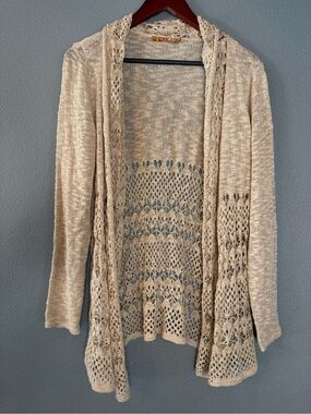 Belldini Open-Front Crochet Lace Lightweight Boho Cardigan - Beige